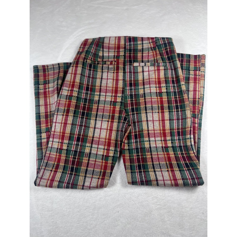 Free People Pants Womens 25 Multicolor Plaid Straight Leg Elastic Waist Twill